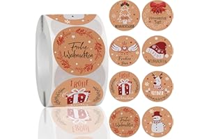 RHZXD Aufkleber Weihnachten, 500 Stück Weihnachtsaufkleber 3.5cm Rund Selbstklebend Etiketten mit Frohe Weihnachten Motiven für Geschenkverpackungen Party Dekoration Umschlag usw.