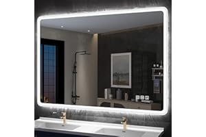 S'bagno 1000 x 700 mm podświetlane LED lustro łazienkowe Bluetooth [klasa ochrony IP44] prostokątne podświetlane lustro naścienne z przełącznikiem czujnika dotykowego / funkcją ściemniania, podkładka