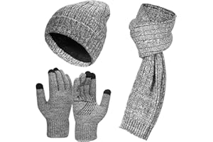 ATARNI Bonnet Écharpe Gants Hiver Ensemble - Unisex Packs Tactile Gant Chaud Douce Foulard Chic Thermique Epaisse Tricote Double Polaire Bonnet Anti Froid pour Homme