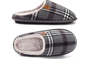 COFACE Zapatillas de Estar en Casa Hombre Tartán Invierno Cálido Forro de Felpa Pantuflas Alta Densidad Espuma de Memoria Zapatos con Antideslizante Suela Tallas 40-49