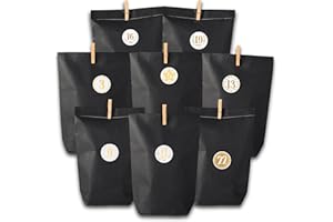 HYGGARTN Adventskalender zum Befüllen 2025 - mit 25 schwarzen Geschenktüten und 24 Zahlenaufklebern und 26 Klammern - zum Basteln und Verschenken - Weihnachten & Advent, Adventskalender zum Selber Befüllen