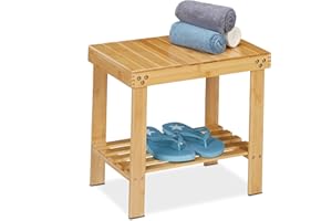 Relaxdays Badhocker aus Bambus, Sitzhocker mit extra Ablagefläche, HxBxT: 41,5 x 44 x 28 cm, Stauraum Flur & Bad, Natur