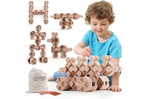 Edyfico THS101, Wooden Building Blocks for Kids, 50Pcs Stacking Toys, Durable & Safe Wood, STEM Learning Toys with Canvas Bag & Parent-Child Cards, Perfect for Home, School, Travel, and Outdoor Fun