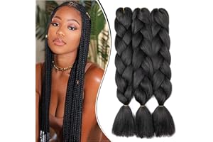 Dcbaboo Czarne afrykańskie warkocze przedłużanie włosów 60 cm, syntetyczne sztuczne włosy Kanekalon 3 pasma Ombre Jumbo Braiding Hair, naturalna czerń