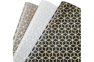 MOOKLIN ROAM Papier Cadeau, Lot de 3 papier d'emballage d'or Motif en Géométrique pour Anniversaire, Vacances, Mariage, Cadeau de Naissance (3 Couleurs, 70 x 50 cm)