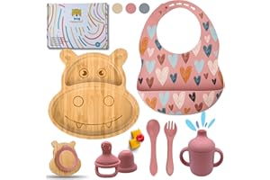 HappyDoo | Set Pappa Svezzamento | 9 Pezzi | Piatto Svezzamento Bambù Naturale | Bavaglino | Vaso in Evoluzione | Posate per Bambini | Regalo Ciuccio Frutta | Set Pappa Bamboom | In Confezione Regalo