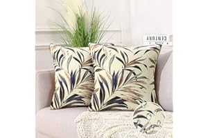 COZYFOUNDER Azul Fundas de Cojines 50x50 CM Grande Moderno Exterior Impermeable Funda de Almohada Verano Funda Hoja Cojin Decoracion para con Cremallera Oculta Dormitorio Exterior Jardin Salon Terraza 2 Piezas