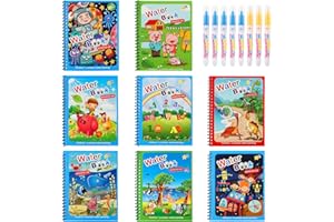 GSrenyu 8 Set Water Colouring Books for Kids, Reusable Water Painting Books with 8 Water Pen, Animal Cartoon Colorful Painting Book for 3 4 5 6 Toddler Children Educational Toy