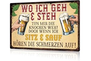 Putuo Decor Lustige Bier Wanddeko - Wo ich geh und steh - Vintage Metall Schild für Bar, Küche, Partyraum (sitz & sauf)