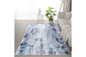 Xfrog Abstrakter Teppich, Moderner Waschbarer Teppich für Wohnzimmer, Kurzflor Teppich Wohnzimmer Modern Flächenteppich für Schlafzimmer, Kinderzimmer Blau 80x150CM