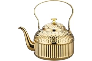 SANQIAHOME 1500 ml Tetera de acero inoxidable con infusor,antiguo,Oro