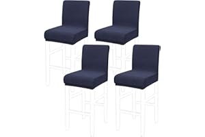PiccoCasa Dining Chair Covers Set of 4, Stretch & Removable Bar Stool Covers for Pub Counter - Height Side Chair Covers with Square Lattice, Washable Chair Slipcovers Navy