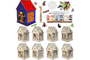 CPKONUUIP Halloween Kürbis Haus Bastelset Kinder, Halloween Haus Basteln Holz, Basteln zu Bauen und Malen, Halloween Deko Bastelset mit 12 Farben,2 Pinsel,für Halloween Party Geschenk Jungen Mädchen
