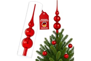 ‎SANTATIME SantaTime Weihnachtsbaumspitze Echtglas glänzend 30cm - Extra Festliche Christbaumspitze aus Glas inkl. Aufbewahrungsbox - Perfekte Tannenbaumspitze (Rot glänzend)