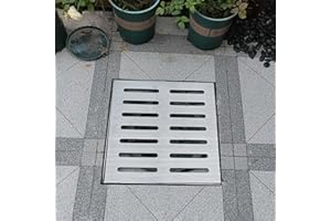 Vibeo Caniveau Exterieur Grille de Drainage en Acier Inoxydable avec Base, 10x10 20x20 30x30 40x40 50x50 60x60 cm, Filtre de Drainage Extérieur(60cmx60cm(23 5/8" x23 5/8"))