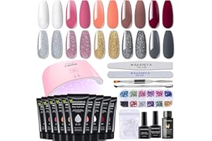 ‎WAKANIYA Poly Nail Gel Starter Set, 10 Farben Gelnägel Starterset Poly Nägel Gel Set mit UV/LED Lampe Slip Solution Poly Nagel Gel Extension Nagelverlängerung Kit Komplette