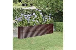 IKAYAA Jardinera Elevada de Metal 260 x 40 x 68 cm Cama Elevada de Jardín Jardinera Exterior Grandes Macetero Macetas Exterior para Cultivo de Flores Plantas Hierbas Marrón