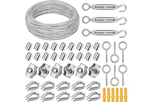 DazzBoom Drahtseil Set,50M 2mm stahlseil,304 Edelstahl Drahtseil Spanndraht,stahlseil mit ösen,für String Light Suspension,Zaun,Wäscheleine,Gardinenseil,Kletterpflanzen,Deck-Kabel-Reling