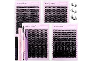 WENDY LASHES Kit Extension Ciglia Packs, 980Pcs Ciglia Finte Ciuffetti, Ciglia Individuali Miste 10-18mm D-Curl Cluster Lashes Kit, morbido, volume, soffice, confezione bulk(60D/80D/80D/100D)