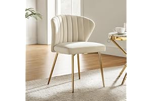 FABRICATION HAUS Velvet Dining Chair Upholstered Seat Modern Vanity Chair Kitchen Accent Occasional Chair with Metal Gold Legs for Dining Room Living Room (1, TAN)