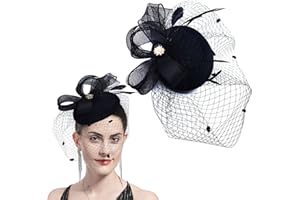 FLOTRUTE Faszinator Hut, Schleier Mesh Stirnband, Kirche Haarschmuck, Hochzeit Mesh Stirnband,Fascinator Braut Kopfschmuck,Cocktail Headwear,Hochzeit Cocktail Mesh Stirnband mit Federn Blumen Clip,Schwarz