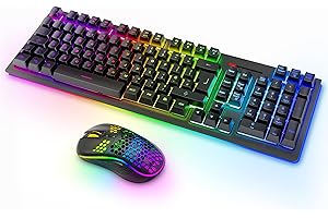 MOOJAY Wireless Keyboard and Mouse RGB Backlit Combo, Rechargeable 2.4G Light Up Cordless Gaming Keyboard with Ergonomic Wireless Wired Dual Mode Mice Set, for PC/Laptop/Windows/Mac - Black