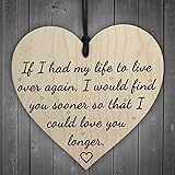 Red Ocean Love You Longer Wooden Hanging Heart Shaped Plaque Anniversary Shabby Chic Sign