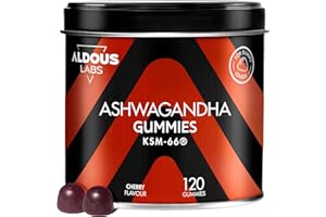 ‎ALDOUS LABS Ashwagandha Gummies | 120 Gummies mit Kirschgeschmack | Ashwagandha KSM-66 | Withania Somnifera | Bei Stress, Unruhe und zur Natürlichen Entspannung | Energie & Vitalität | Die Alternative zu Kapseln