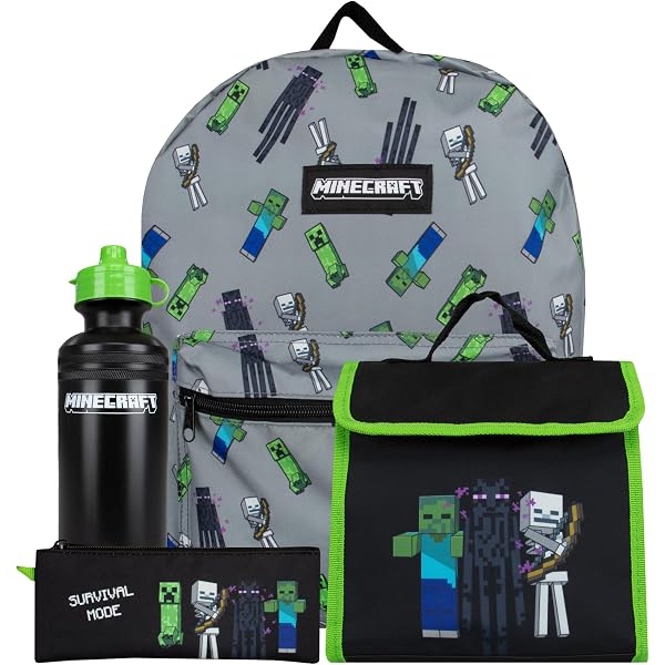 Mybagstory Zaino Minecraft Per Bambino - 38x28x16 Cm - 2 Scomparti Con Zip - Borsa Scuola Primaria - 4