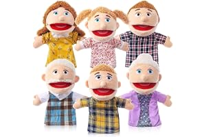 6-Pack Family Hand Puppets Toy Set - 12” Plush Puppets with Movable Mouths for Kids - Ideal for Imaginative Role Play, Storytelling, Teaching, Preschool Classroom, and Parent-Child Interaction