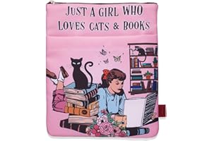 LParkin Ochraniacze na książki o kotach, książki na kawę, rękaw na książki z zamkiem błyskawicznym, 28 x 21 cm, zmywalny materiał, miłośnicy książek (tylko dziewczyna, która kocha koty i książki)