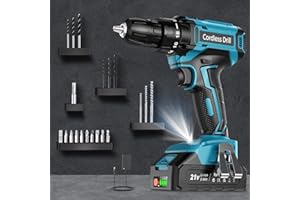 Cordless Drill, LEEIKOO Electric Drill Set 21V with 2.0Ah Battery, Power Drill 42N.m Max Torque, 18+1 Torque Settings, 2 Speed, 20PCS Drill Set, 10mm Chuck & LED Light for Home & Garden DIY