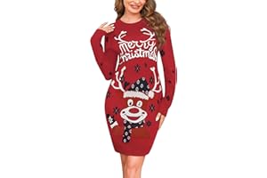 Wayleb Robe Pull de Noël Femme - Tricot Chaud d'hiver avec Motifs Renne et Flocons - Robe d'hiver Chic et Élégante à Manches Longues et Col Rond S-3XL