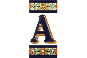ART ESCUDELLERS House Letters 4 Inch Handpainted Ceramic Tiles Signs Address Numbers Letters Design FLORES MEDIANO 4.29" x 2.13" (Letter A)