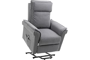 ‎HOMCOM HOMCOM Sessel mit Aufstehhilfe Relaxsessel Fernsehsessel elektrisch Massagesessel Aufstehsessel mit Liegefunktion Leinen-Touch Stahl Grau 86 x 95 x 106 cm