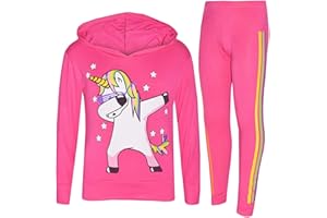 A2Z 4 Kids Kinder Mädchen Trainingsanzug Weiß Regenbogen Unicorn Dab Floss Mit Kapuze Top & Legging Loungewear Set Alter 7-13 Jahre