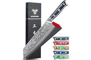 SANMUZUO Coltelli Da Cucina Kiritsuke Damasco 22CM, Coltello da chef Professionale - Coltello da Cuoco Acciaio Damasco da 67 Strati- Impugnatura Resina - Xuan Series (Starry Black)