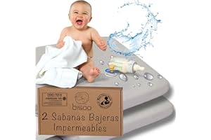 Bisoo Sábanas Mágicas 35x75 cm para capazo, Cochecito y Moises Bebe. Bajera de algodón Jersey y Protector Impermeable en UNO. Ahórrate Comprar el Protector aparte. Set de 2X Gris, 75x35