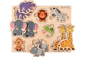 PikatoyZ® Jouet Enfant 1, 2 et 3 Ans – Jeu Éducatif Idéal pour Cadeau de Noël ou Anniversaire – Puzzle en Bois pour Bébé Garçon ou Fille – Jeux Montessori avec Puzzles Animaux de la Jungle