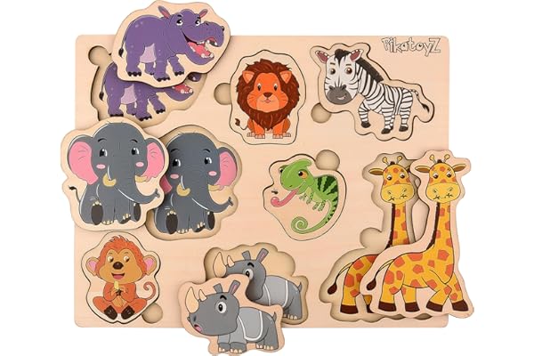PikatoyZ® Jouet Enfant 1, 2 et 3 Ans – Jeu Éducatif Idéal pour Cadeau de Noël ou Anniversaire – Puzzle en Bois pour Bébé Garçon ou Fille – Jeux Montessori avec Puzzles Animaux de la Jungle