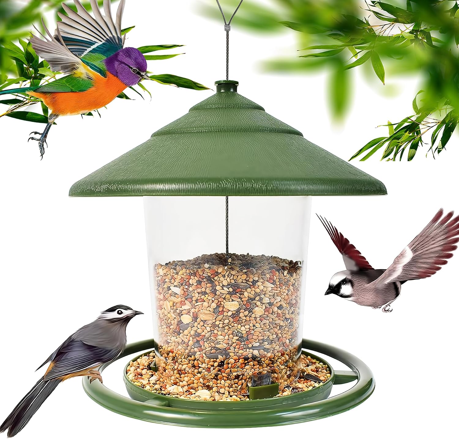 Comedero para Pájaros Salvajes Colgante Comedero Pájaros Exterior Transparente Resistente a Intemperie Comedero de Semillas Gran Capacidad Alimentación de Aves para Jardín y Balcón