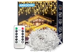 ARKOCHIC Cortina Luces Navidad Exterior, 10M 400LED luces navidad de IP64 Impermeable con 8 Modos Navidad Decoración de Interior y Exterior para Fiestas,Bodas,Jardín,Balcon,Ventana, blanco cálido