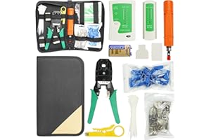 LAMTOR 9 in 1 Network Repair Kit, CAT5/RJ-45/11/12 Network Tool Kits with Crimp Tool&Punch Down Tool, Ethernet Tester Tool Kit for Computer Maintenance/LAN Cable Test/Network Cable Installations