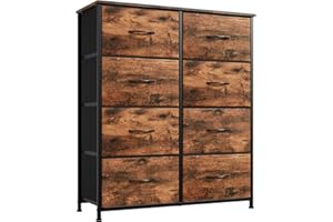 ‎SOMDOT Somdot Kommode mit Schubladen aus Stoff, Komodenschrank, Kommode für Schlafzimmer Wohnzimmer Flur, Schubladenschrank Aufbewahrungsschrank Stoffkommode, 8 Stoffschubladen, Holzmaserung