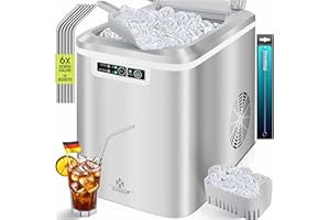‎KESSER Kesser Ice Cube Maker, Stainless Steel Ice Maker, 12 kg / 24 Hours, 7 Minutes Preparation Time, 2.2 L Water Tank, 2 Ice Cube Sizes, LED Display, Self-Clean Function