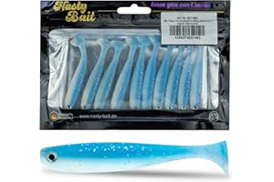 ‎NASTY BAIT Nasty Bait Gummifisch | 6,8 cm - 12,5 cm| Gummiköder| Kunstköder| Zanderköder, Hechtköder, Barschköder| UV aktive Modelle| flankende Aktion| 3D Augen|8 Farben | Aussparungen für Offsethaken