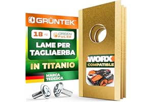 GRÜNTEK 18 Lame Robot Tagliaerba WORX. Lame Ricambio in Acciao Inox e Titanio con Viti. Affilate e Resistenti, Anticorrosione e Infrangibili per Taglio Preciso.