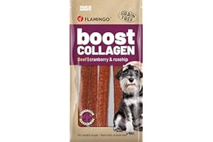 Friandises pour Chien – Flamingo Boost Saucisse au bœuf & collagène – 600 g – sans céréales – sans sucres – avec glucosamine & chondroïtine – Fabriqué en Europe