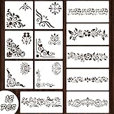 Qpout 12 x Flower Border Stencils for Painting, Totem Tribal Flower Design Border Stencils for Painting on Walls Paper, Fabri