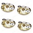 Ebun Heavy Gauge Stainless Steel Dinner Set | Gold PVD Plated Steel Thali Set | Stainless Steel Dinner Set for Kitchen | Thali Set for Dinner | Pack of 4 | 28 Pieces | Gold PVD Plated